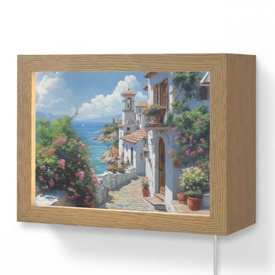 Wandlamp 20x15 cm - Oplaadbaar - Huizen - Zee - Bomen - Bloemen - Wandlampen binnen woonkamer - Slaapkamer lamp met kabel - Decoratieve nachtlamp - Vloerlamp snoer