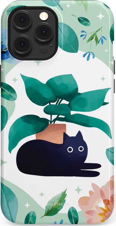 Casetastic hoesje geschikt voor Apple iPhone 12 Pro Max - MagSafe - Dubbellaagse bescherming - Plantenkat - Fashion Case - Lichtgrijs Turquoise Wit Mintgroen