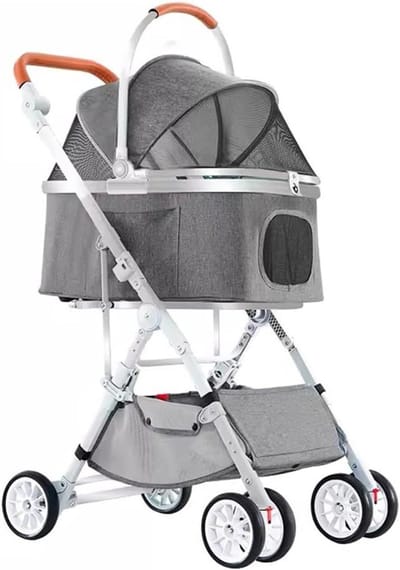 Huisdier Wandelwagen - Hondenbuggy Kattenwagen - Comfortabel Reizen - 2-in-1 Afneembaar - 102 cm Hoog - Grijs