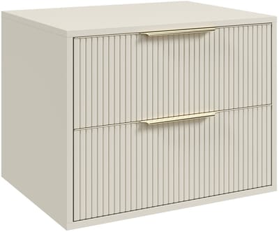 Badplaats Wastafelkast Rimini 60 cm – Beige – Hangend Badmeubel met 2 Lades en Gouden Handgrepen