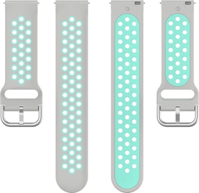 Siliconen bandje - geschikt voor Huawei Watch GT Runner 2 / GT 2(e) 46 mm / GT 3 / 4 / 5 (Pro) 46 mm / Watch 3 (Pro) / Watch 4 (Pro) / GT 6 (PRO) 46mm - grijs-mintgroen