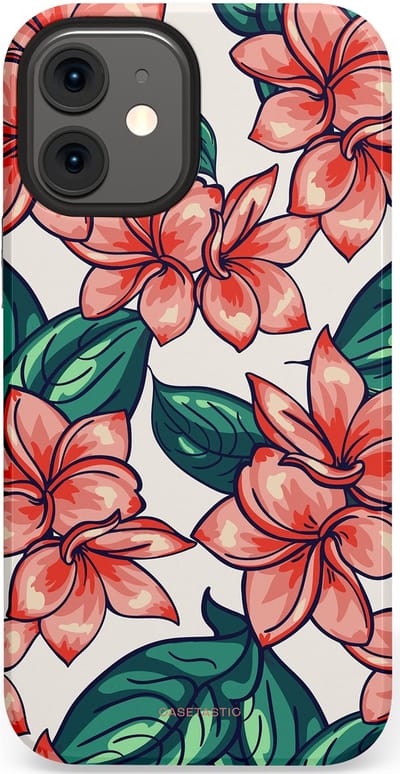 Casetastic hoesje geschikt voor Apple iPhone 12 Mini - Dubbellaagse bescherming - Bloemenparadijs - Fashion Case - Petrol Koraal Perzik Wit