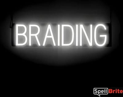 BRAIDING - Lichtreclame Neon LED bord verlicht | SpellBrite | 69 x 16 cm | 6 Dimstanden - 8 Lichtanimaties | Reclamebord neon verlichting