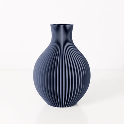Fleuriek vaas ISABELLA - Blauw H26 cm - Elegante bolvaas met geribbeld design - Luxe woonaccessoire voor tafel, kast of dressoir