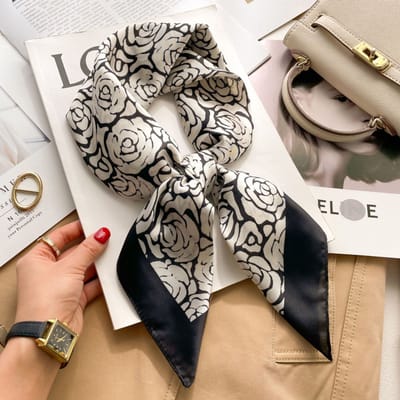 Zijden sjaal-stijl zijden sjaal voor dames - Kleurblokkenprint - Fris en delicaat - Decoratieve shawl over shirts L7162 - Zwart 70*70 CM