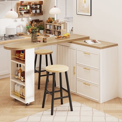Bar tafel - 360° draaifunctie - verstelbare plank en kantelbeveiliging - 3 laden en zij-opbergrek - staande tafel