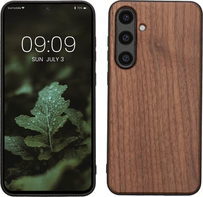 kwmobile telefoonhoesje geschikt voor Samsung Galaxy S24 FE - Hoesje met bumper in donkerbruin - Backcover - hout