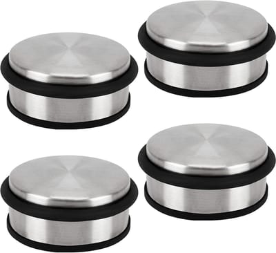 4 Pak Roestvrij Stalen Chromen Vloer Deur Stoppers - 10cm x 120 kg - Zware Kwaliteit Anti-Slip Deurstop met Beschermende Rubberen Bufferring Band - Voor Huis School & Kantoren