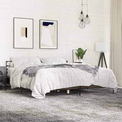 vidaXL - Bedframe - bewerkt - hout - metaal - bruin - eikenkleur - 200x200 - cm