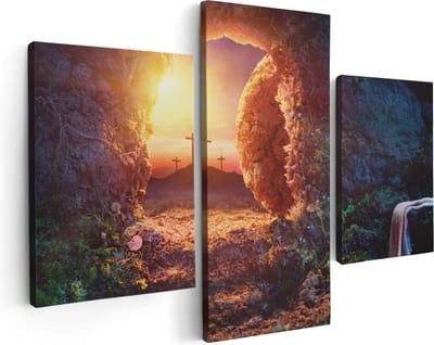 Artaza Canvas Schilderij Drieluik Kruisiging bij Zonsopgang - Opstanding Jezus - 90x60 - Foto Op Canvas - Canvas Print
