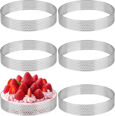 SnelShoppen - 6 Stuks Ø 10cm Perforated Cake Ring - RVS Taartvorm voor Mini Taarten, Mini Pizza's, Muffins - Ideaal voor Bakken in Keuken, Feest en Tu