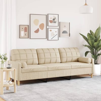 vidaXL - 3-zitsbank - met - sierkussens - 210 - cm - stof - crèmekleurig