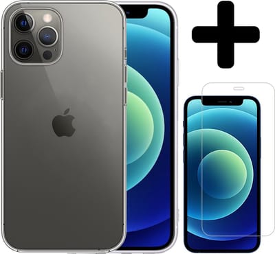 Hoesje - Met Screenprotector - Geschikt voor Apple iPhone 12 Pro - Sterk & Shockproof - Telefoon Hoes - Back Cover - Siliconen Case - Telefoonhoes - Transparant