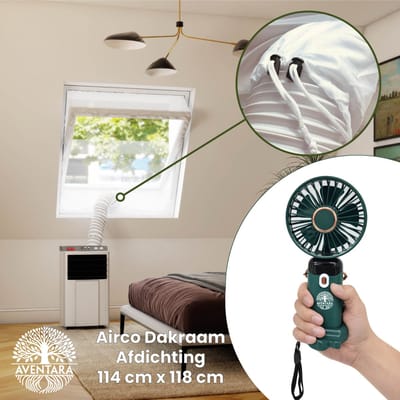 Airco Dakraam Afdichting 114 x 118 cm + Handventilator – Mobiele Airco Raamafdichting Dakraam – Geschikt voor Velux SK06 (GGL 4, 606, S06) – Fakro Optilight 10 – Luxtra SK6A – Roto 11/11