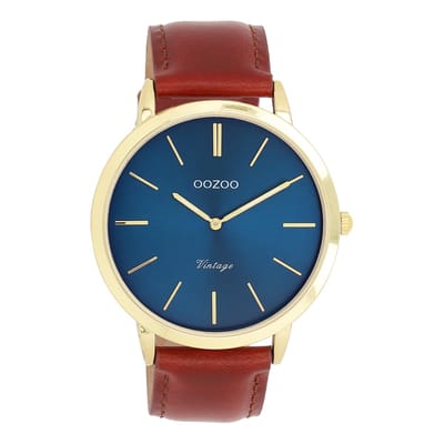 OOZOO Vintage series - Goudkleurige horloge met bruine leren band - C20388