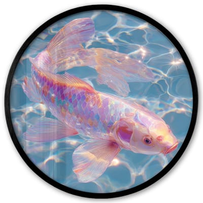 Poster in lijst Rond - Fotolijst 40x40 cm - Posters - Vis - Water - Blauw - Licht - Ronde posterlijst zwart - Decoratie - Wanddecoratie woonkamer - Muurdecoratie slaapkamer