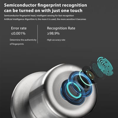 Serrure de porte intelligente Poignée de porte à empreintes digitales avec clé Contrôle APP Capacité de 20 empreintes digitales Épaisseur de porte 35 55 mm pour argenté