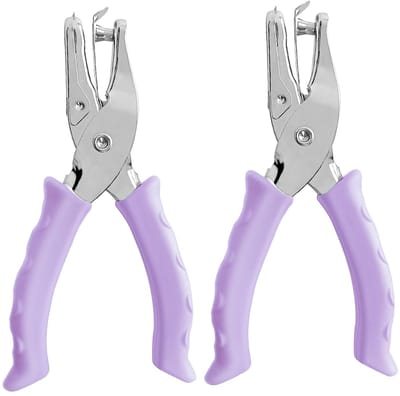 Enkelvoudige perforator voor knutselwerkjes, perforators voor kinderen en volwassenen, perforator met zachte paarse grip, ronde perforator voor papierknutselwerkjes thuis, op kantoor en in de klas, 2-pack