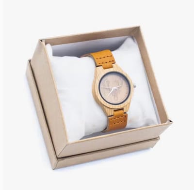 Vintage gameshorloge lederen band - houten horloge corpus - irritatie vrij polshorloge WA-273
