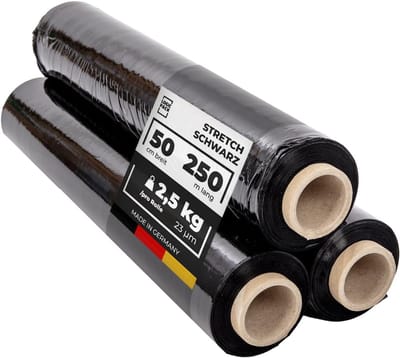 Stretchfolie Rollen - Wikkel folie - Verpakken en beveiligen - 3 Rollen 250m - 50 cm breed - Zwart