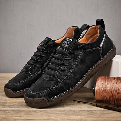 Hoge Kwaliteit Echt Leer Handgemaakt Heren Schoenen Set Voet Casual Schoenen Slip-On Heren Loafers Heren Platte Schoenen Moccasins Schoenen Grote Maten 39 black