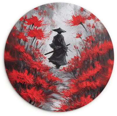 WallCircle® Wandcirkel 120x120 cm - Muurcirkel Rode bloemen - mistig - Man - Muurdecoratie woonkamer - Wanddecoratie slaapkamer - Kamer decoratie accessoires - Ronde schilderijen XXL