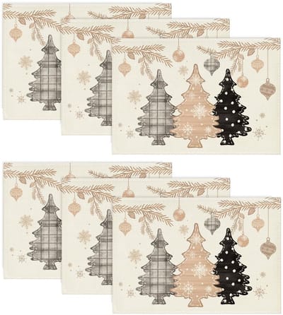 Dailygoody - Kerstplacemats - Wasbare placemats - Roze grenen - Feestdecoratie - Tafelbescherming - 6 stuks - Geschikt voor winterse gelegenheden