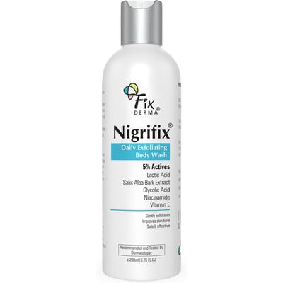 Fixderma Nigrifix Exfoliërende Douchegel met 5% Actieve Ingrediënten (Melkzuur, Glycolzuur, Niacinamidezuur & Vitamine E) | Milde Exfoliërende Douchegel | I white