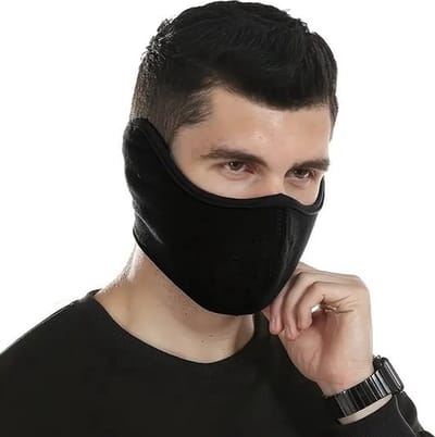 Fleece Winter Gezichtsmasker I Met Oorwarmer I Fleece Face Mask I Gezichtswarmer I Earmuffs I Verstelbaar D.M.V Klittenbandsluiting I Uniseks I Zwart