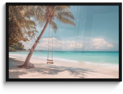 Poster in lijst - Fotolijst 90x60 cm - Posters - Palmboom - Schommel - Strand - Lucht - Posterlijst zwart - Decoratie - Wanddecoratie woonkamer - Muurdecoratie slaapkamer