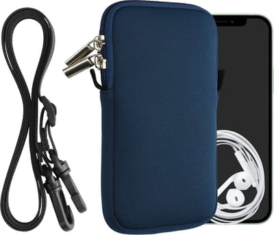 kwmobile Tasje voor smartphones L - 6,5" - Hoesje van neopreen in marineblauw - Phone case met nekkoord