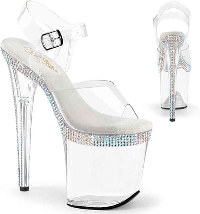 Pleaser - FLAMINGO808MLS Sandaal met enkelband, Paaldans schoenen - US 5 - 35 Shoes - Gebroken wit/Transparant