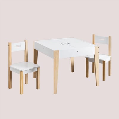 Kindertafelset met 2 Houten Stoelen en Ingebouwde Opbergruimte - Schoolbordblad