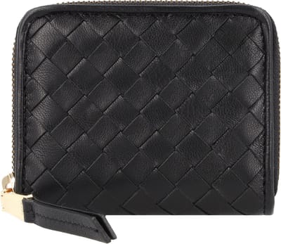 abro Leren Portemonnee Leather Piuma Weaving Zip Wallet Black / Gold Zwart