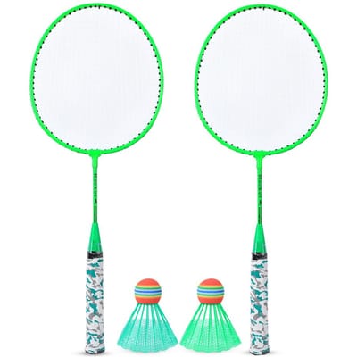 Raquette de badminton pour enfants avec 2 balles, jeu de sport de plein air, jouet pour garçons et filles, vert fluo