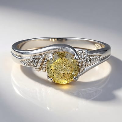 Cavill - Elegante Zilveren Ring 925 Sterling Zilver met 0,68 ct Ronde Spectroliet en 0,01 ct Witte Topaas Pavé - Luxe Ringen Maat 17