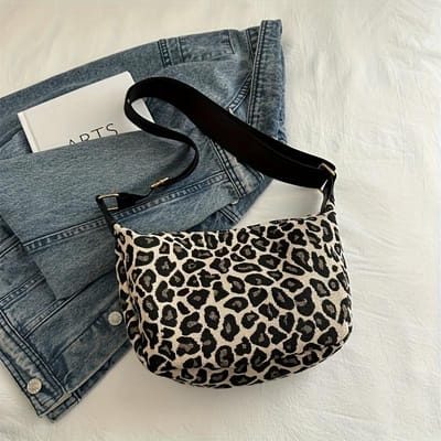 Elegante Dames Crossbody Tas met Luipaardprint - Stijlvol, Grote Capaciteit, Brede Schouderband, Ritssluiting, Perfect voor Dagelijks Gebruik kaki