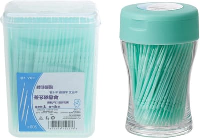 Tandenstokers Dubbel Hoofd - Interdentale Stokers - Mondhygiëne Verbeteren - Zacht Borsteltje en Stokje - 200 Stuks - Meerdere Kleuren