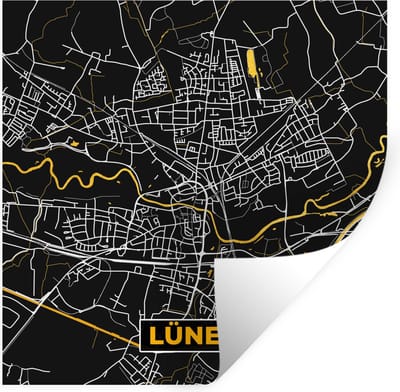 Muurstickers - Sticker Folie - Lünen - Goud - Kaart - Stadskaart - Plattegrond - Duitsland - 100x100 cm - Plakfolie - Muurstickers Kinderkamer - Zelfklevend Behang XXL - Zelfklevend behangpapier - Stickerfolie
