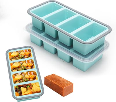 Vriesvorm voor ijsblokjes en voedselopslag, 2-deksels, 4 gaten, ideaal voor soep, bouillon en sauzen