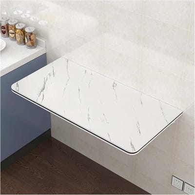 Klaptafel Wandmontage - Opvouwbaar Bureau - Ruimtebesparend Werken - Afgeronde Hoeken - 50x50 cm - Wit