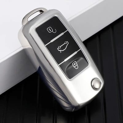 Nouvel Étui Coque Clé de Voiture à Rabat en TPU Pour Volkswagen Vw Polo Golf Passat Tiguan Beetle Caddy T5 Up Skoda Octavia Seat Leon Altea gray
