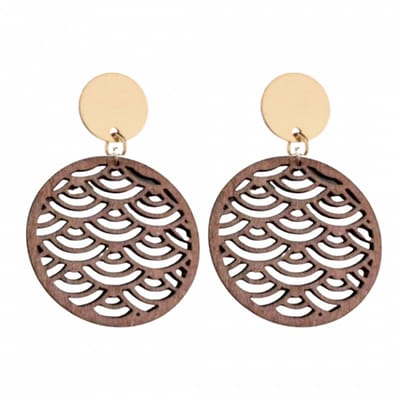 Clip oorbellen- Alma- hout bruin- goudkleurig- geen gaatje- Charme Bijoux