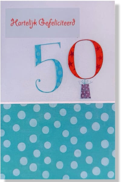 Hoera 50 jaar! Luxe verjaardagskaart - 12x17cm - Gevouwen Wenskaart inclusief envelop - Leeftijdkaart