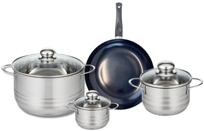 Set van 1 Koekenpan 24 cm en 3 kookpotten 12, 16 en 24 cm Elo Prima Glanzend