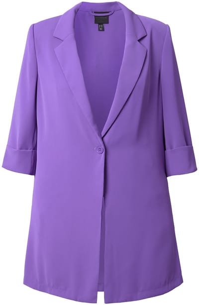 Ulla Popken - Dames - Blazer reverskraag knoopsluiting 3/4-mouwen - Purper - Maat 50+