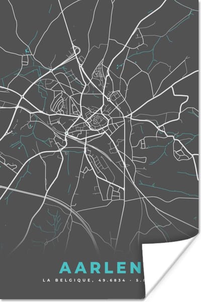 Poster Plattegrond – Aarlen – Blauw – Stadskaart - Kaart - 120x180 cm XXL