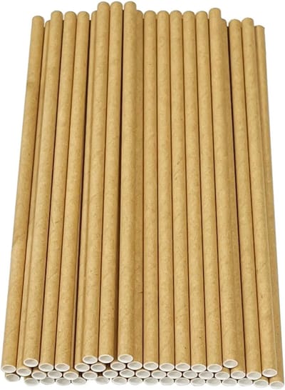Rietjes, biologisch afbreekbare papieren rietjes voor het drinken van cocktail, koffie, koude dranken (bruin)