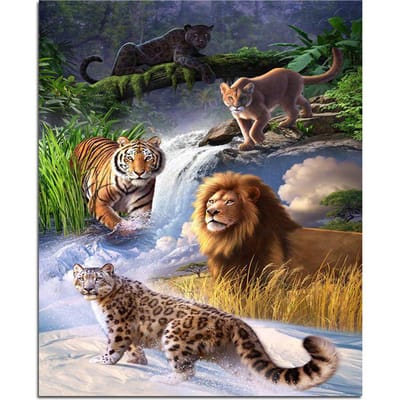 Tijger Leeuw Luipaard 5D DIY Diamant Schilderij Dieren Volledige Ronde Diamant Borduurwerk 20X30CM gray