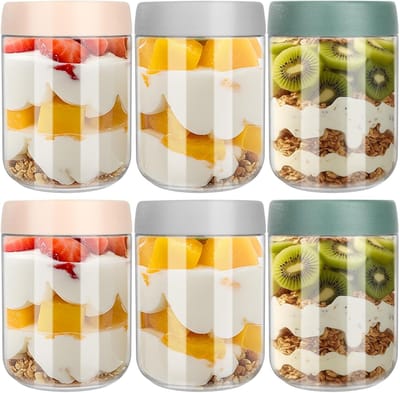 6x 500ml Overnight Havermoutpotten – Glazen Potten met Houten Schroefdeksel, Etiketten & Pen – Ideaal voor Meal Prep, Salades, Jam & Shakes